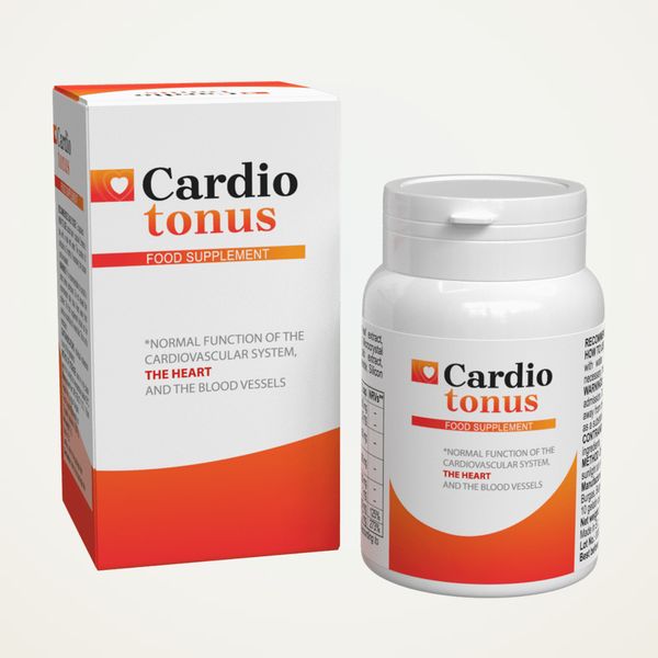 Scatola e flacone bianchi e arancioni di Cardiotonus