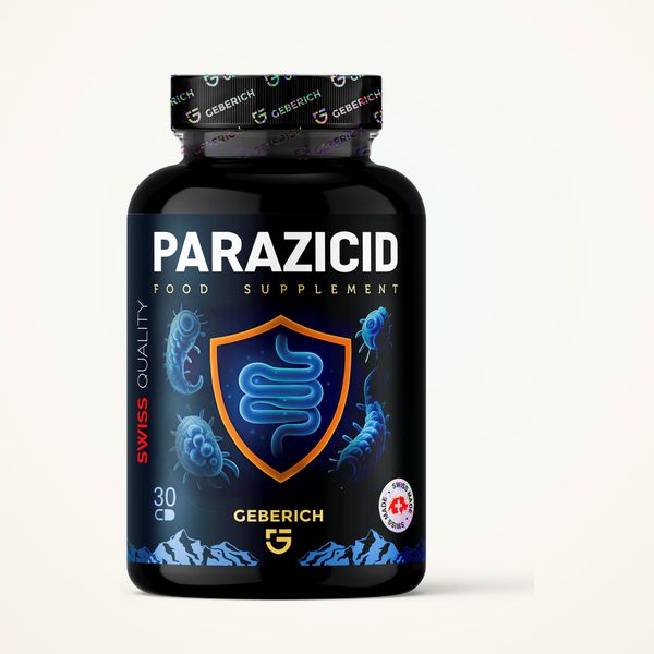 Flacone nero di Parazicid da 30 capsule con lo scudo arancione
