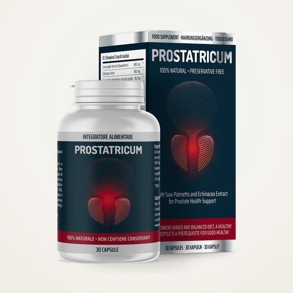 Flacone di Prostatricum con la scatola blu scuro