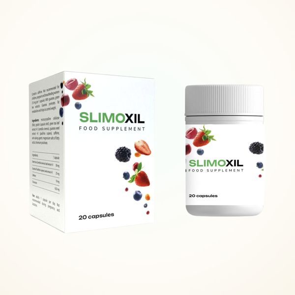 Scatola e barattolo bianchi di Slimoxil da 20 capsule
