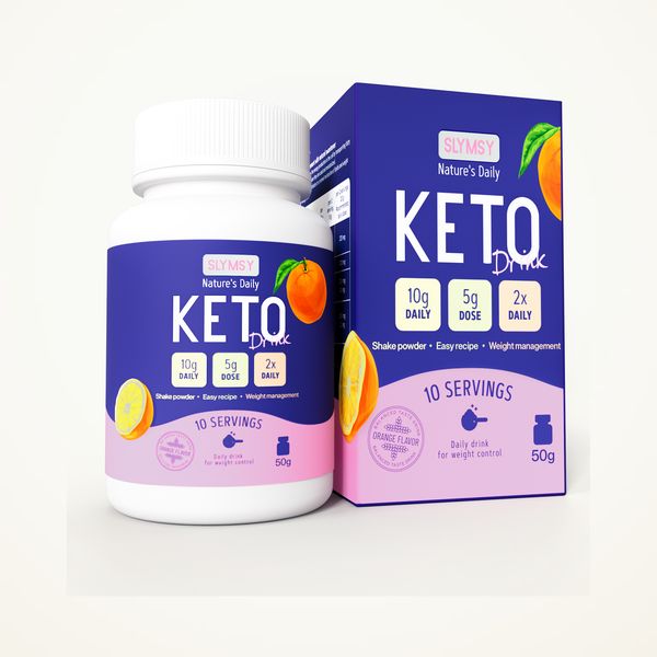 Barattolo e scatola viola di Slymsy Keto Drink da 50 g